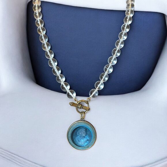Retired Extasia Glass Intaglio Cameo Pendant Pools of Light Glass Bead Necklace - Picture 4 of 16